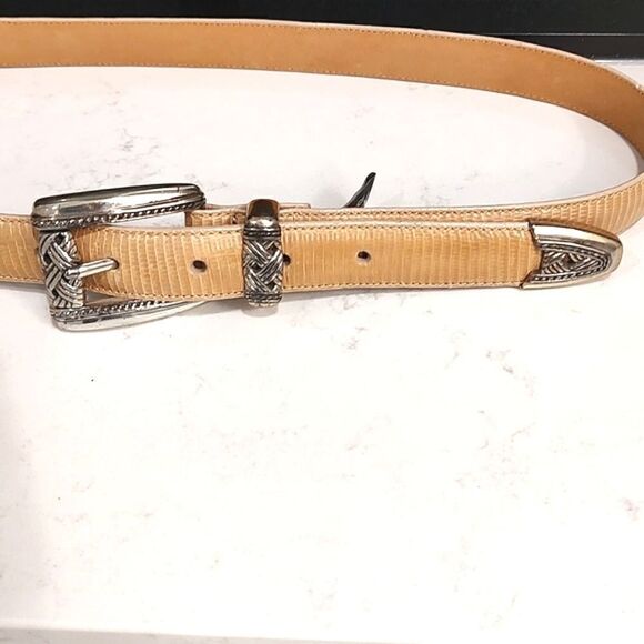 Brighton Tan Reptile Leather Belt Silver Buckle and Tip - Picture 7 of 9